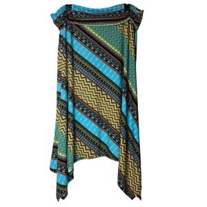 New Directions Womens XL Skirt Blue‎ Green Geometric Handkerchief Boho Festival